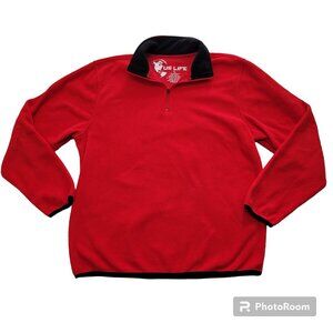 Red Fleece Pullover Jacket 1/4 Zip Collar Logo Mens Large Black Trim